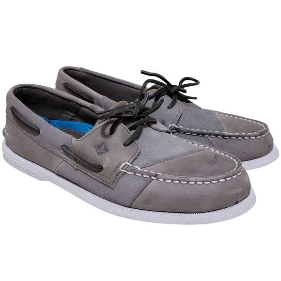 Sperry Top-Sider Men A/O 2-Eye Patchwork Boat Shoes Size US 9.5M Grey Leather - Picture 1 of 5